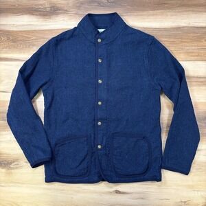 Taylor Stitch Cardigan Mens 40 Indigo Organic Cotton Textured Chore Jacket